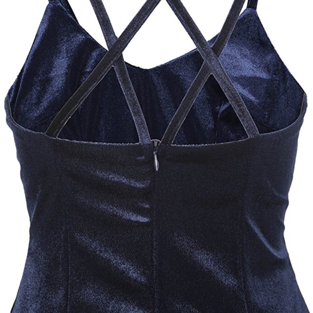 Velvet Blue Spaghetti Strap Bodycon Midi Dress - Picture 5 of 7